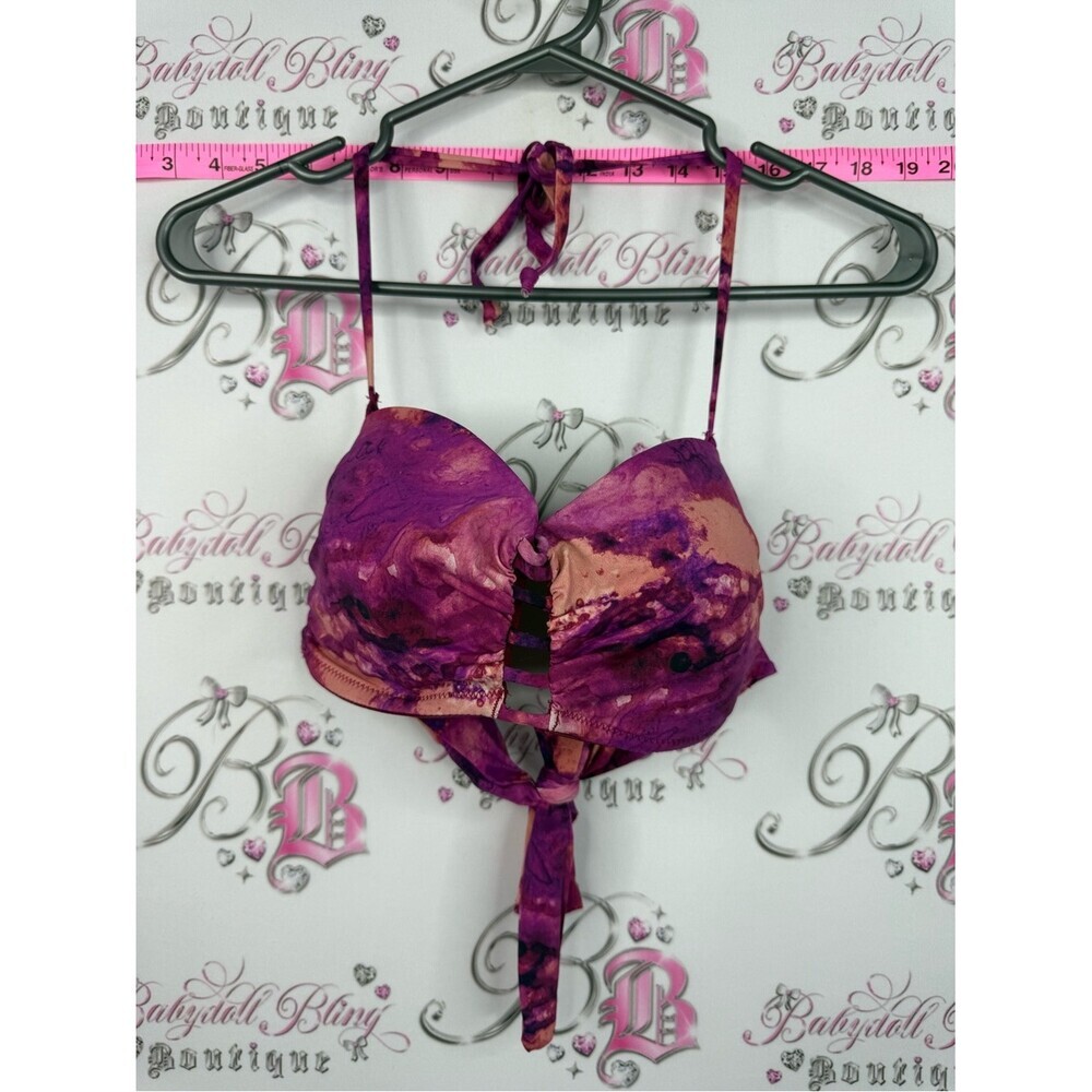 La Vie En Rose aqua bikini top Purple & Pink Marble Halter Bikini Top